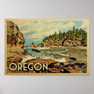 Oregon Poster Vintage Travel Art Ocean Natuur