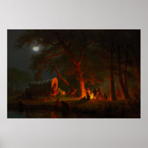 Oregon Trail Conestoga Wagon Maneschijn Kampvuur Poster