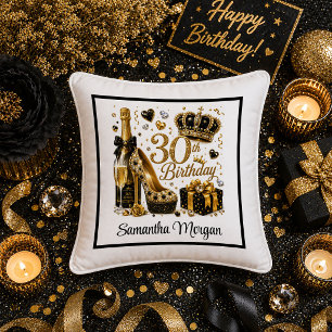 Oreiller 30e Anniversaire Luxe Noir Paillettes Dor