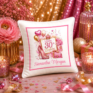 Oreiller 30e Anniversaire Rose Chaud Ludique avec