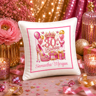Oreiller 30e Anniversaire Rose Pailleté Brillante
