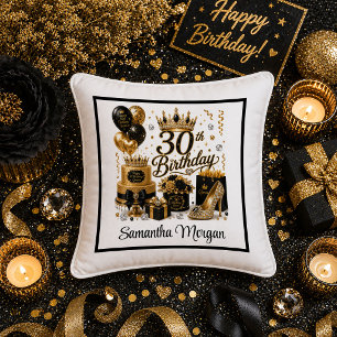 Oreiller 30ème Anniversaire Luxe Or Noir Paillette
