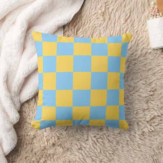 Oreiller à carreaux jaune et bleu clair (Couverture)
