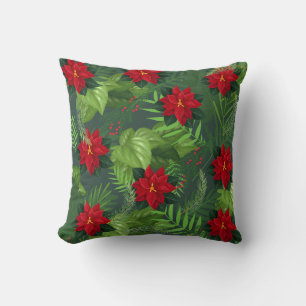 oreiller à fleurs de Noël roux poinsettia