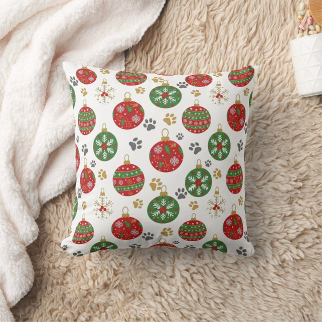 Oreiller à imprimé de patte festif pour Noël (Couverture)