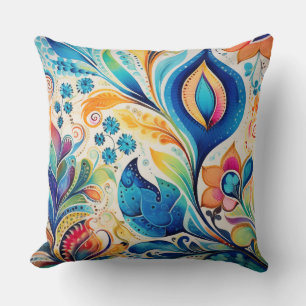 Oreiller à jet d'aquarelle Boho