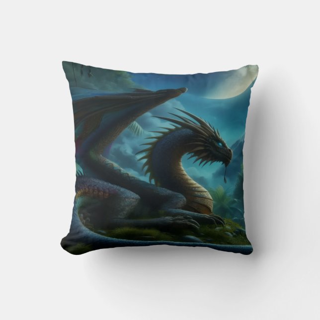 Oreiller à jet de dragon bleu (Recto)