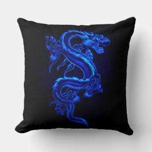 Oreiller à jet de dragon bleu asiatique