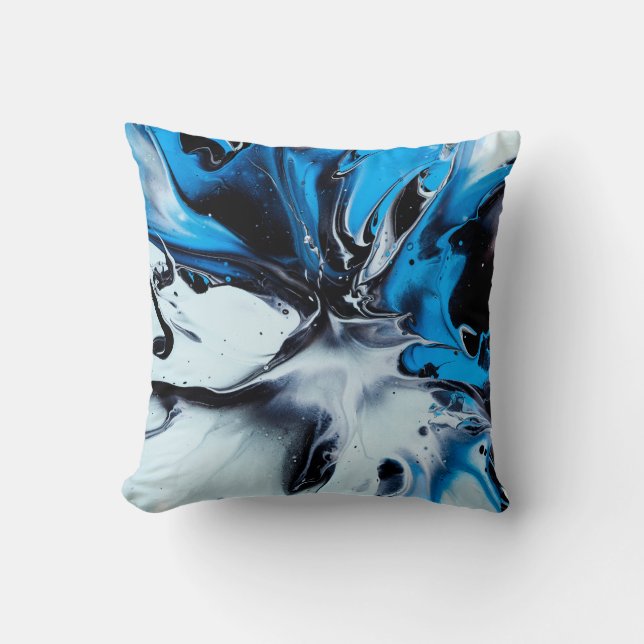 Oreiller à jet de peinture noir et bleu (Recto)