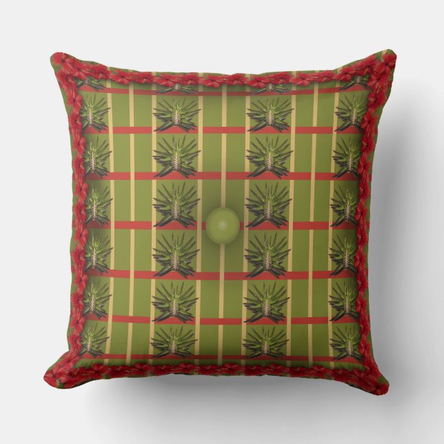 Oreiller à jet de tissu à rayures vertes et touffu (Recto)