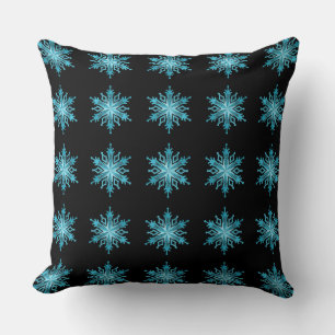 Oreiller à jet Motif bleu glace et noir Snowflake