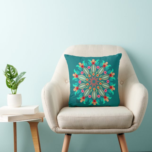 Oreiller À Jets Mandala Turquoise Et Orange (Chaise)