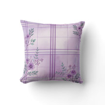 Oreiller à l'accent violet plaid et violets