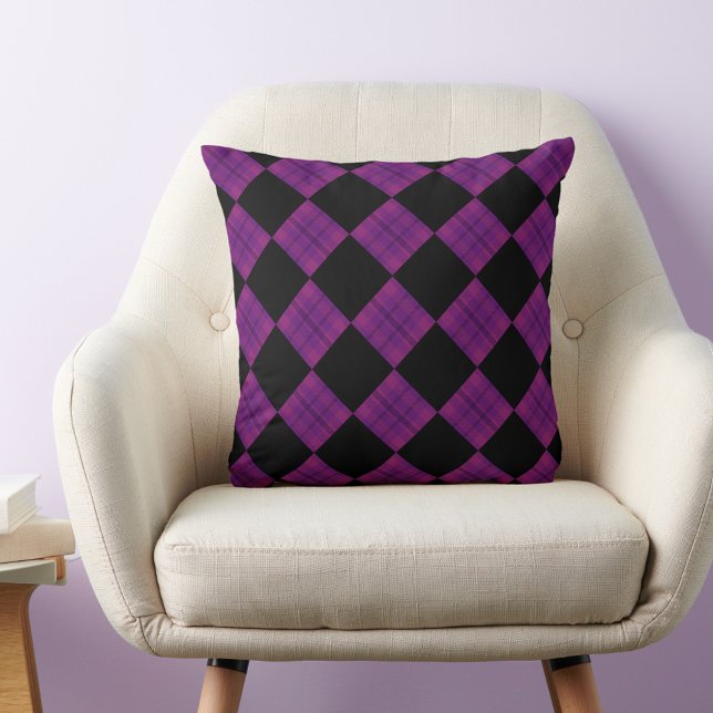 Oreiller à lancer À damiers Plaid violet et noir (Créateur téléchargé)