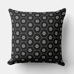 Oreiller à lancer à motif floral noir et blanc