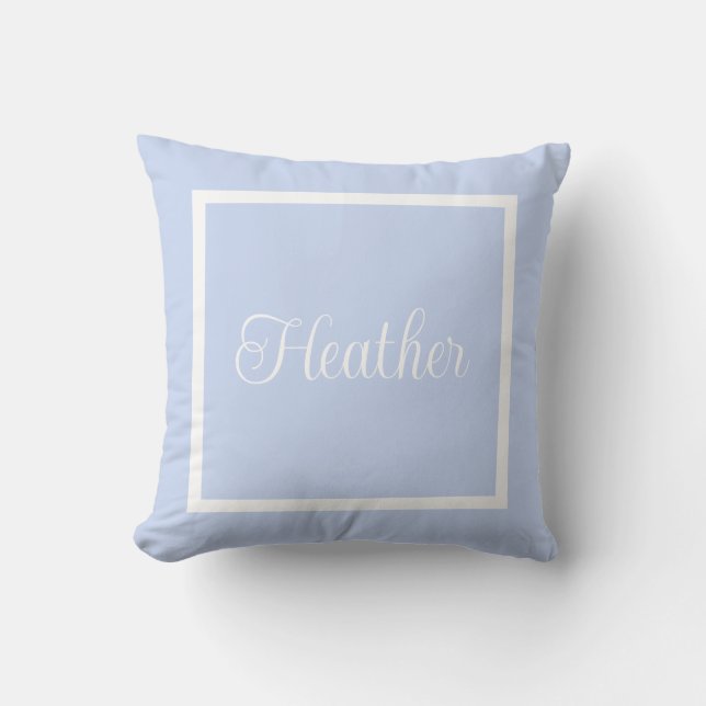 Oreiller à lancer bleu bébé monogramme (Recto)