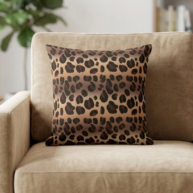 Oreiller à lancer Brown Empreinte de léopard exoti (Animal Print Leopard Pattern Pillow)