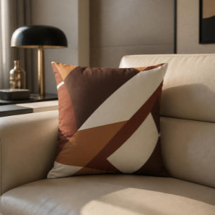 Oreiller à lancer Brown et orange rétro géométriqu