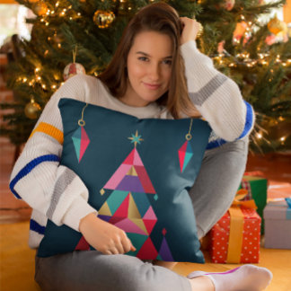 Oreiller à lancer d'arbre de Noël géométrique gras