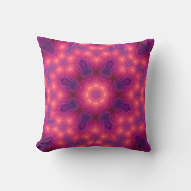 Oreiller à lancer d'art fractal violet et rose (Recto)