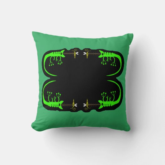 Oreiller à lancer de caméléon vert et noir (Recto)