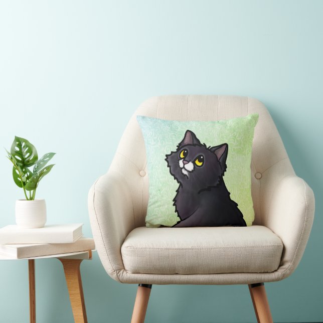 Oreiller à lancer de chat noir KiniArt (Chaise)