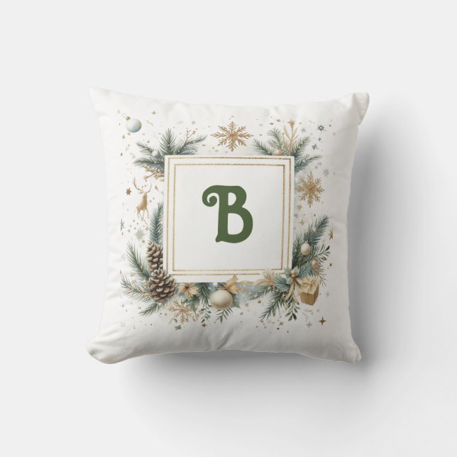 Oreiller à lancer de couronne de Noël Monogramme (Recto)