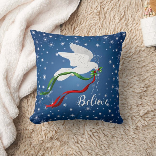 Oreiller à lancer de la colombe blanche de Noël (Couverture)