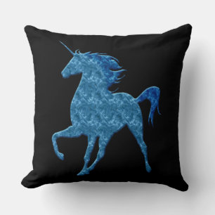 Oreiller à lancer de licorne de feu bleu