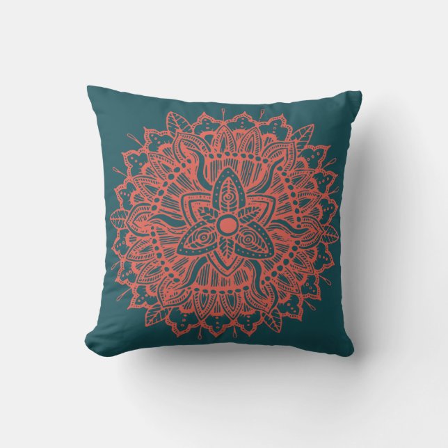 Oreiller à lancer de l'ornement Mandala rouge (Recto)