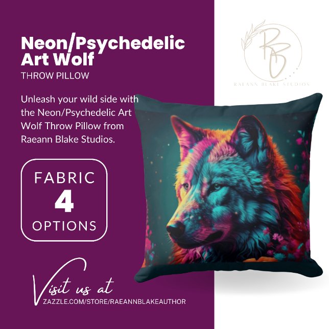 Oreiller à lancer de loup d'art néon/psychédélique (Créateur téléchargé)