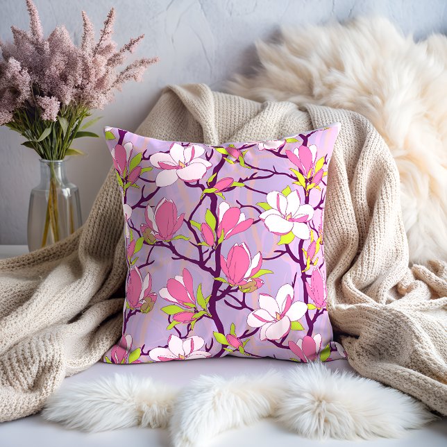 Oreiller à lancer de Magnolia en fleurs (Blooming Magnolia Throw Pillow)