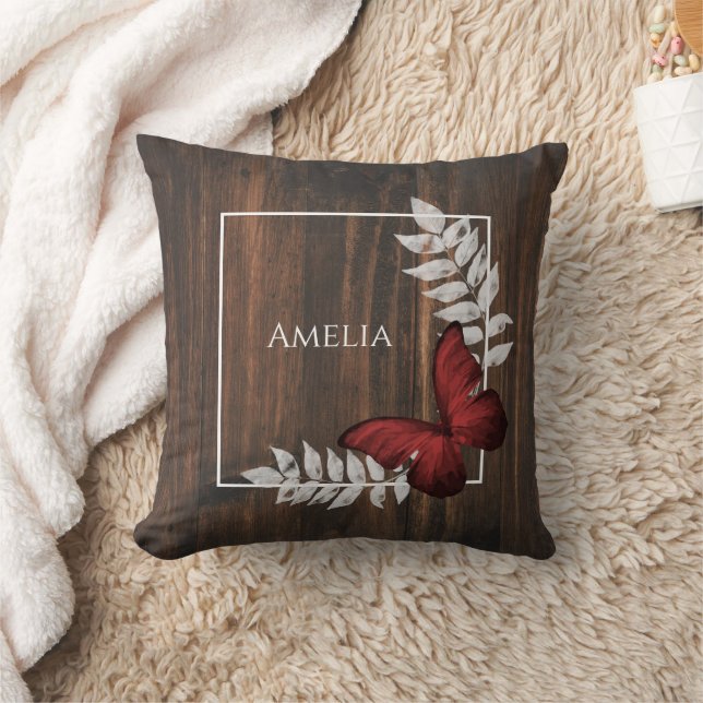 Oreiller à lancer de papillon rouge rustique (Couverture)