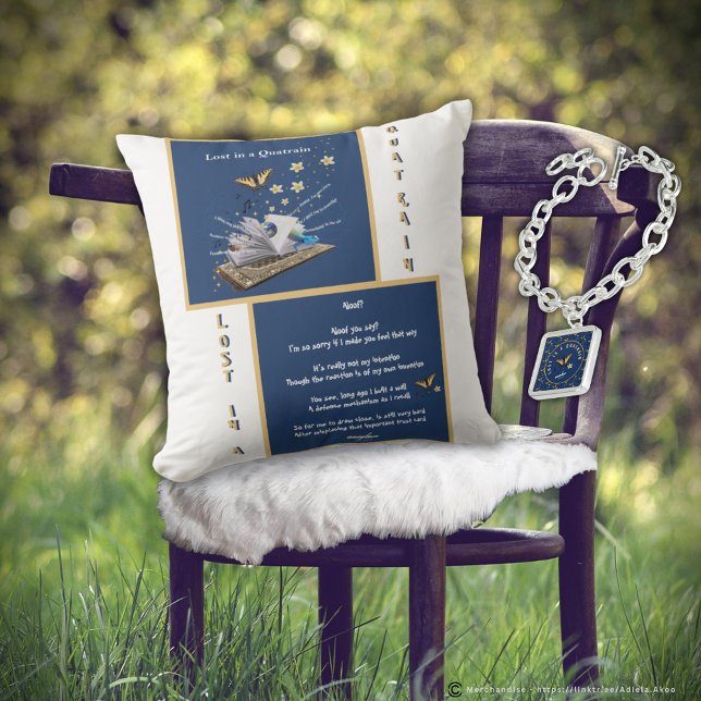 Oreiller à lancer de poésie - Aloof par Adiela Ako (Lost in a Quatrain 'Aloof' Throw Pillow & Charm Bracelet by Poet Adiela Akoo. Browse my store 4 more)