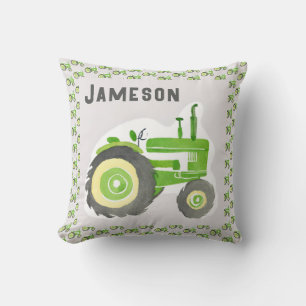 Oreiller à lancer de tracteur vert personnalisé