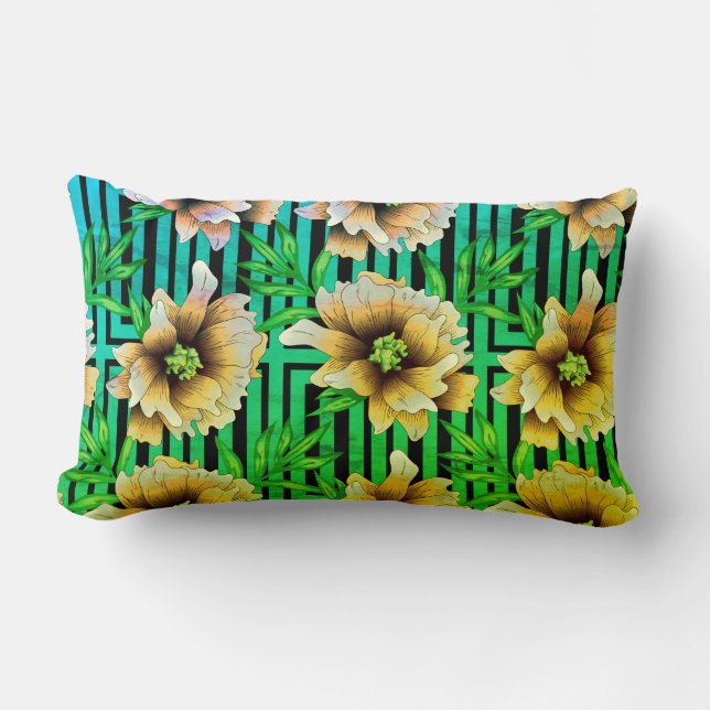 Oreiller à lancer d'impression florale jaune et ve (Recto)