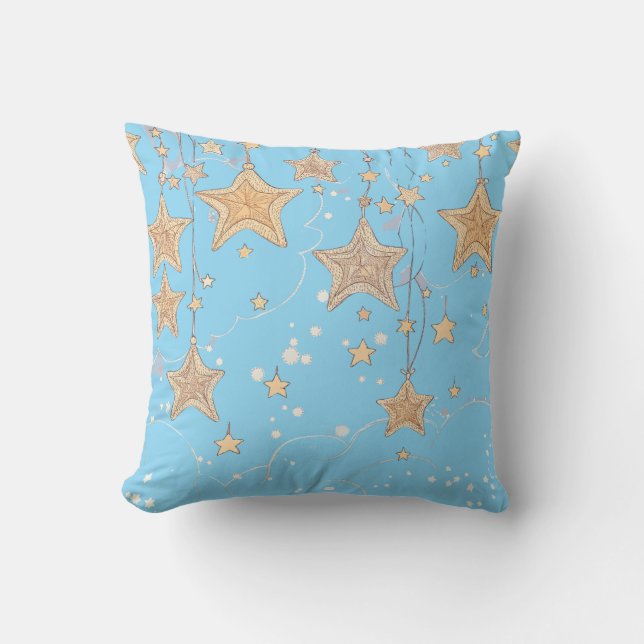 Oreiller à lancer étoile bleu | Sky & Gold Starry  (Recto)
