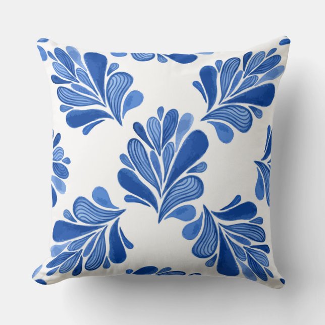 Oreiller à lancer feuille de fleur bleu (Recto)