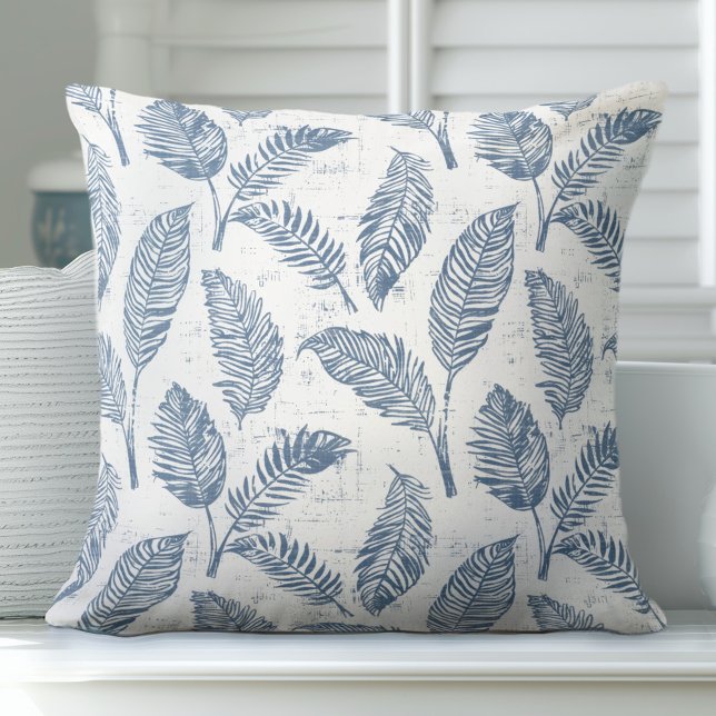 Oreiller à lancer Feuilles de palme bleu et blanc (Créateur téléchargé)