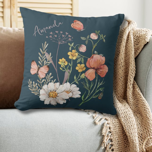 Oreiller à lancer Fleur sauvage Boho turquoise (Créateur téléchargé)