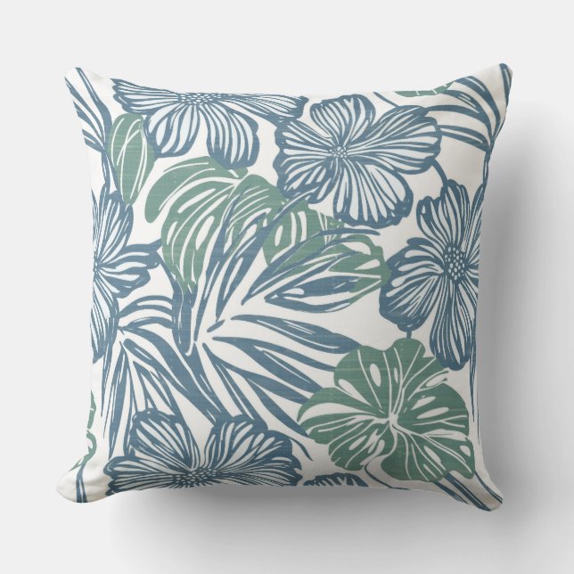 Oreiller à lancer floral bleu et vert (Recto)