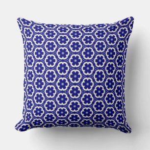 Oreiller à lancer floral bleu foncé et blanc