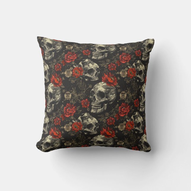 Oreiller à lancer floral crâne (Recto)