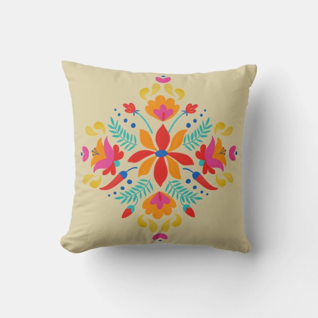 Oreiller à lancer Floral Folk mexicain (Recto)