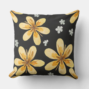 Oreiller à lancer floral noir et jaune