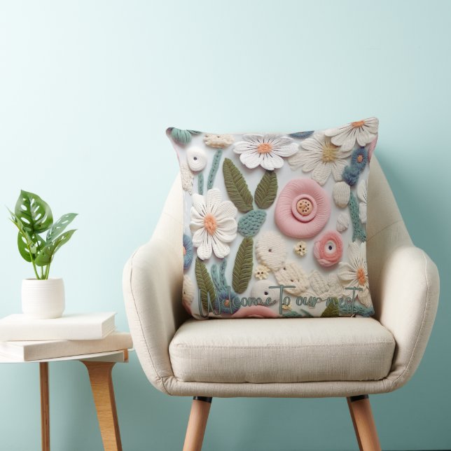 Oreiller à lancer floral Pastel Crochet Knit (Chaise)