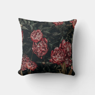 Oreiller à lancer floral rouge foncé et vert