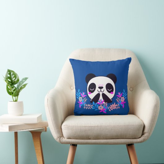 Oreiller à lancer Fuchsia & Blue Floral Panda (Chaise)