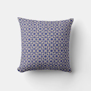 Oreiller à lancer géométrique en fleurs bleues