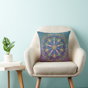 Oreiller à lancer Mandala bleu et or